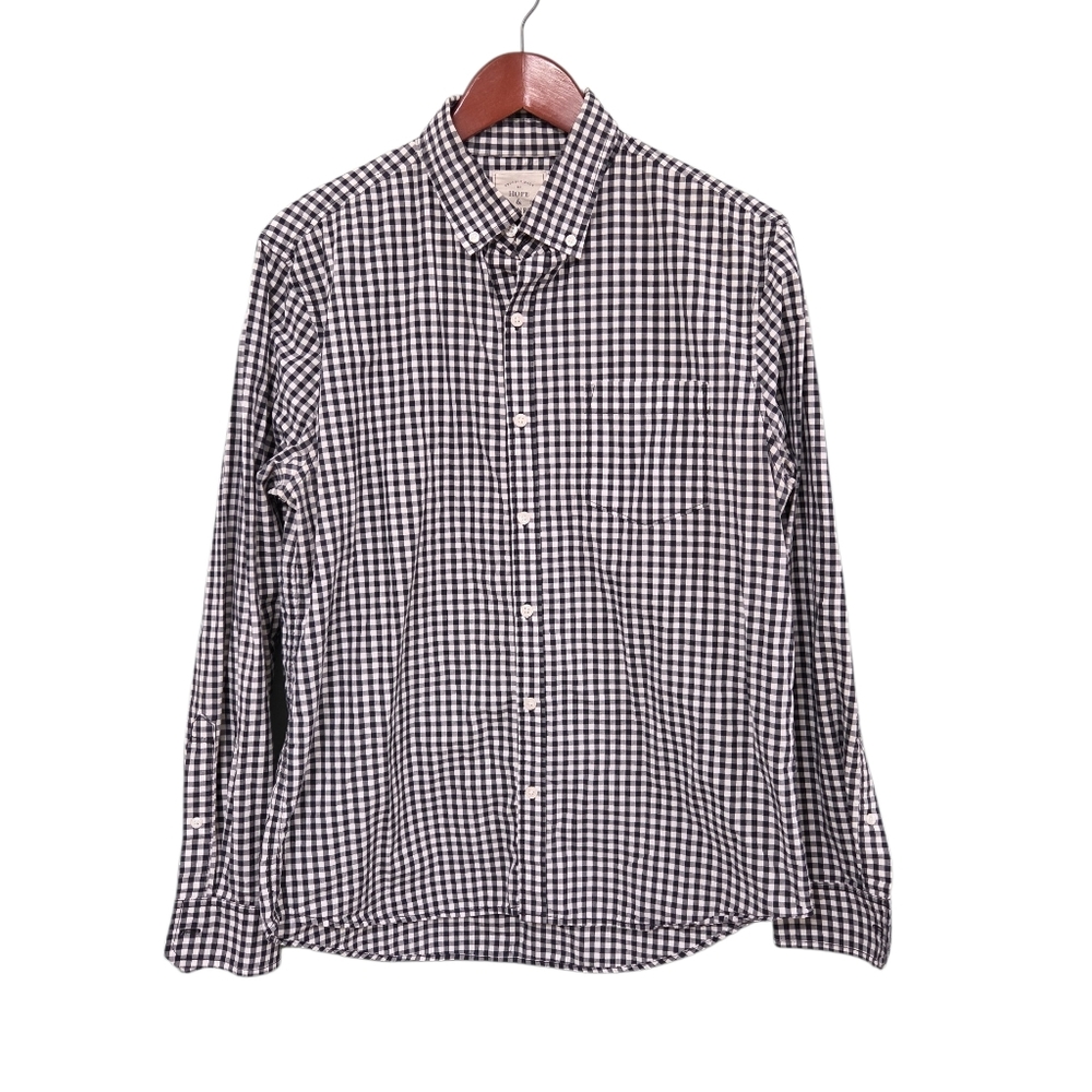 Hope & Henry Organic‎ Cotton Navy Check Button Down Shirt Mens Medium Office